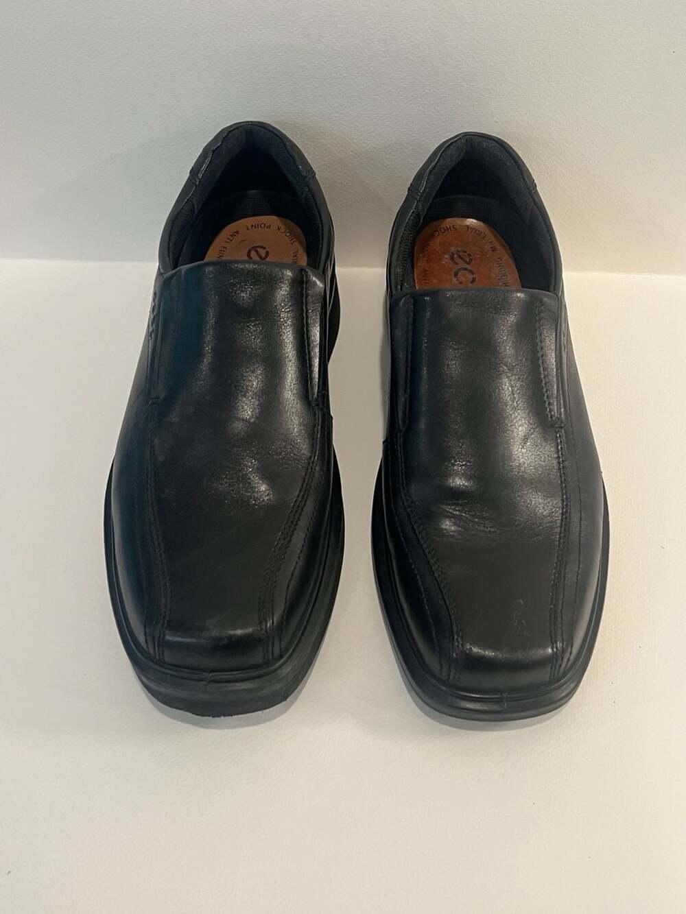 ECCO Helsinki Black Leather Bike Toe Slip-On Shoes